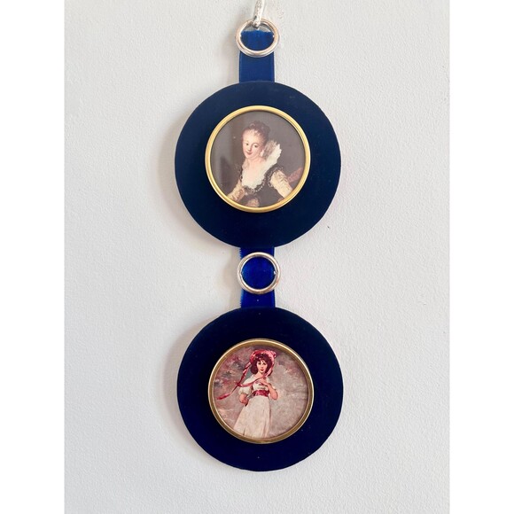 Vintage Italian Small Round Portraits on Velvet Ribbon in French Blue, Victorian - Picture 1 of 5